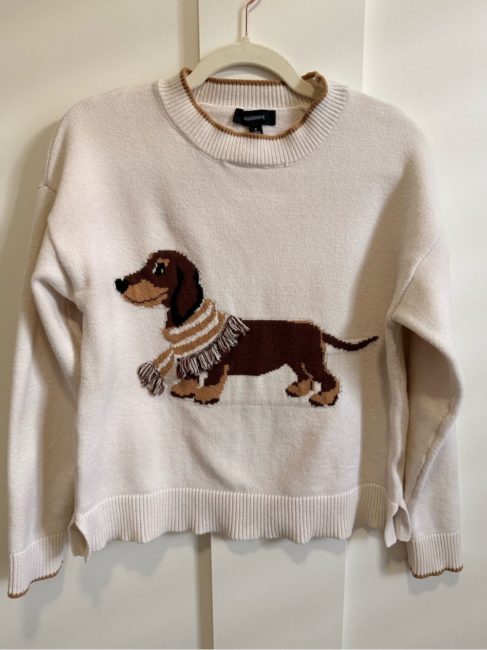 Calligraphie Dog Sweater Crewneck Dachshund ๐ Puppy Knit Fringe Weenie Canine - Picture 2 of 15